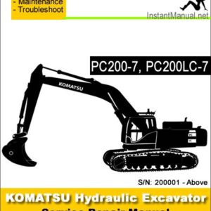 Komatsu PC200-7 PC200LC-7 Hydraulic Excavator Service Repair Manual SN 200001-Up